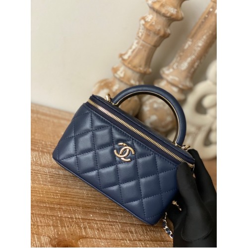 Chanel mini borsa a tracolla pelle di agnello metallo tono oro 81208 blu scuro