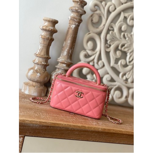 Chanel mini borsa a tracolla pelle di agnello metallo tono oro 81208 rosa
