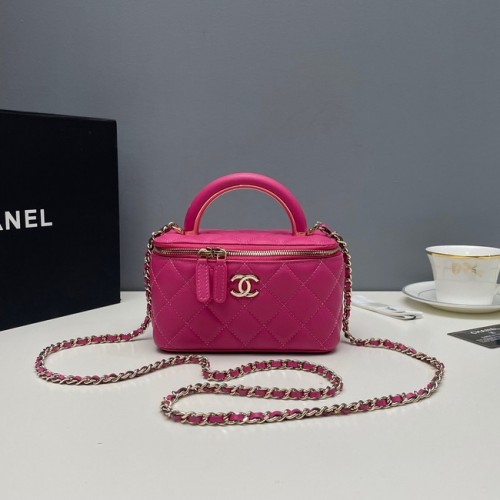 Chanel mini borsa a tracolla in pelle di agnello in metallo color oro 81208 rosa