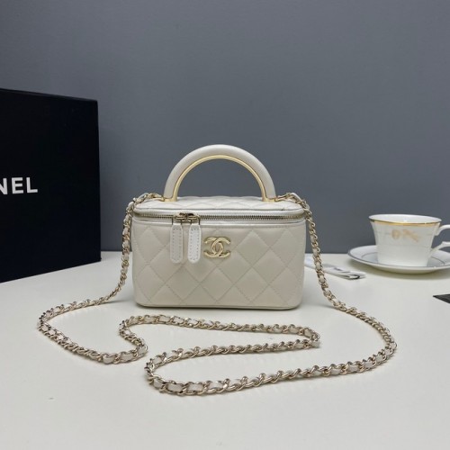 Chanel mini borsa a tracolla pelle di agnello metallo tono oro 81208 bianco