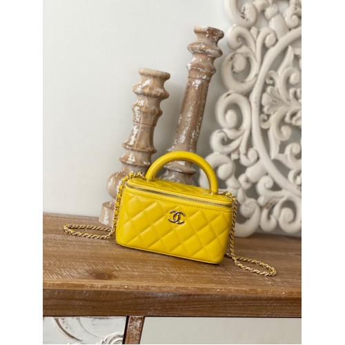 Chanel mini borsa a tracolla in pelle di agnello in metallo dorato 81208 giallo