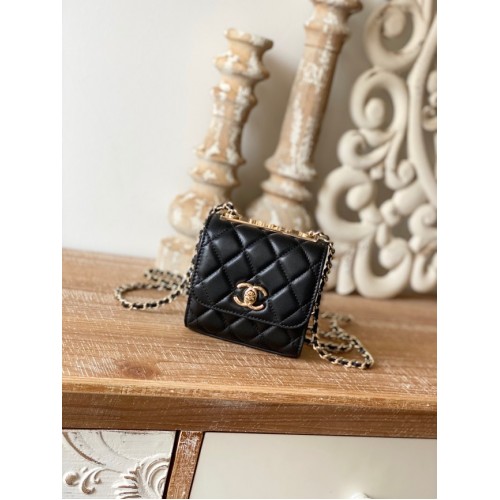 Chanel mini borsa a tracolla in pelle di agnello in metallo color oro 88631 nera