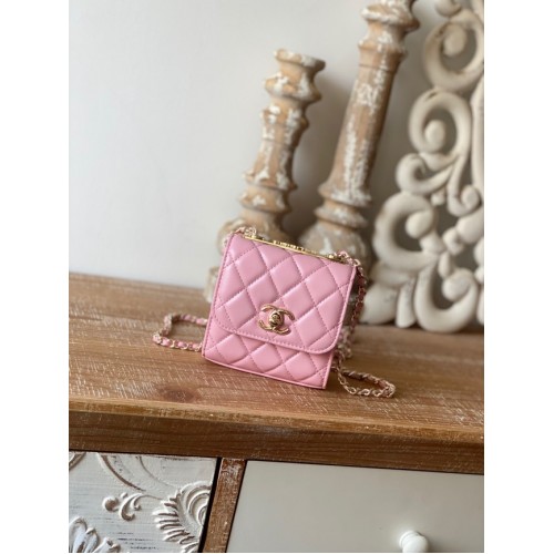 Chanel mini borsa a tracolla pelle di agnello metallo tono oro 88631 rosa