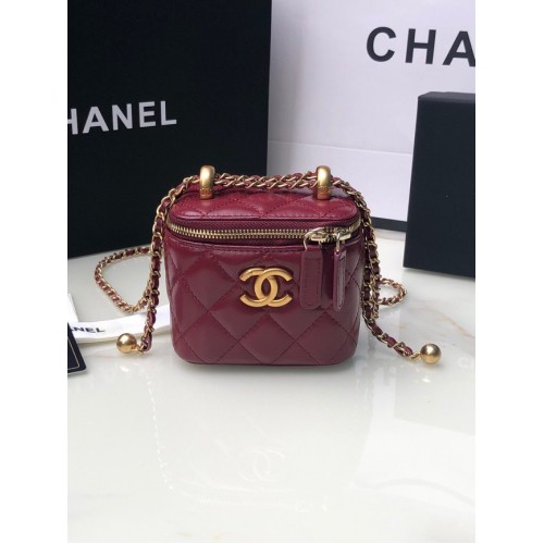 Chanel mini borsa a tracolla in pelle di agnello in metallo color oro AP2292 bordeaux