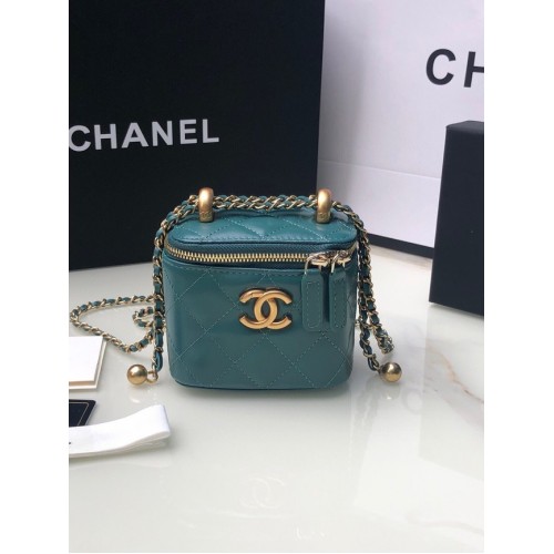 Chanel mini borsa a tracolla in pelle di agnello in metallo dorato AP2292 blu