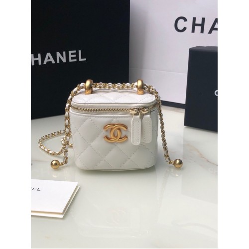 Chanel mini borsa a tracolla in pelle di agnello in metallo dorato AP2292 bianca