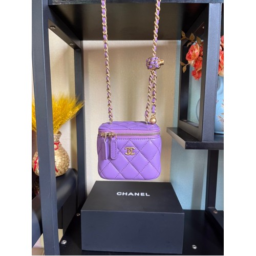 Chanel mini borsa a tracolla in pelle di agnello in metallo color oro AP2929 viola