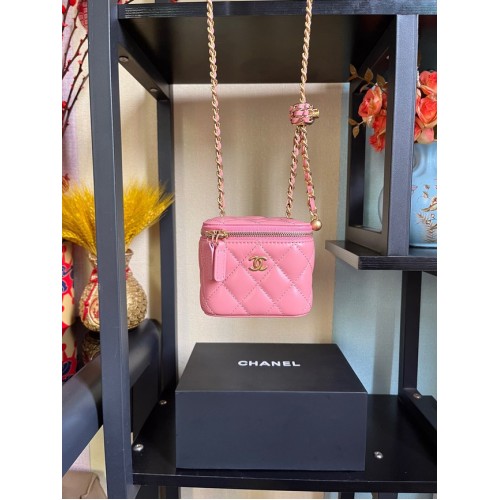 Chanel mini borsa a tracolla in pelle di agnello in metallo dorato AP2929 rosa