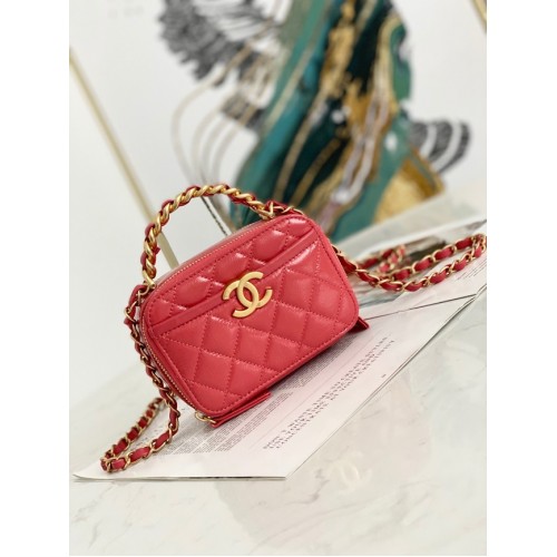Chanel mini borsa a tracolla in pelle di agnello in metallo color oro AS2178 rosso