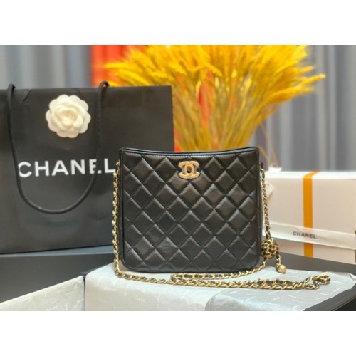 Borsa a tracolla Chanel mini in pelle di agnello e metallo dorato AS3259 nera