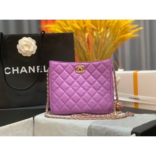 Chanel mini borsa a tracolla in pelle di agnello e metallo dorato AS3259 viola