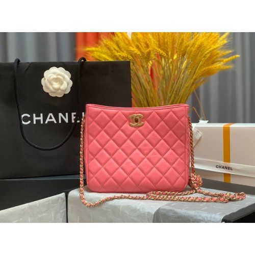 Borsa a tracolla mini Chanel in pelle di agnello e metallo dorato AS3259 rosa