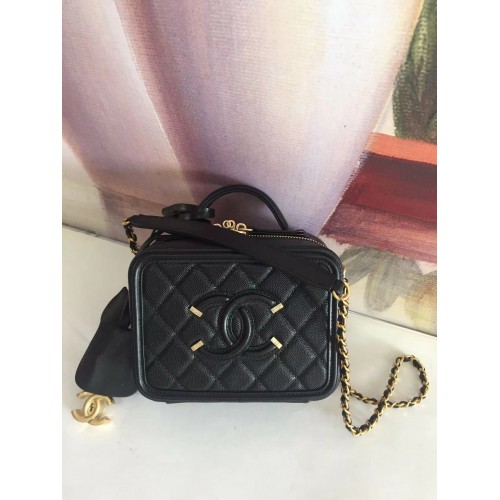 Chanel mini Vanity Case in pelle di vitello granulata A93342 nera