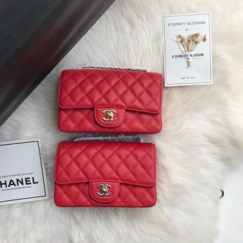 Borsa Chanel mini con patta Pelle di vitello granulata A1116 ROSSO