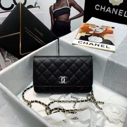 Borsa Chanel mini con patta Pelle di vitello granulata A81066 nera