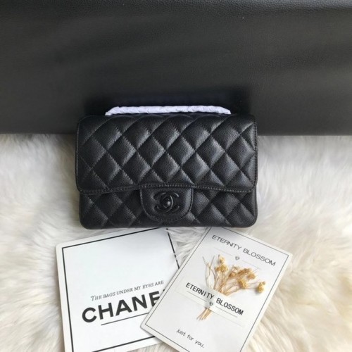 Borsa Chanel mini con patta Pelle di vitello granulata e metallo tono nero A1116 nero