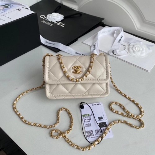 Borsa Chanel mini con patta Pelle di montone in metallo dorato AP1738 Beige