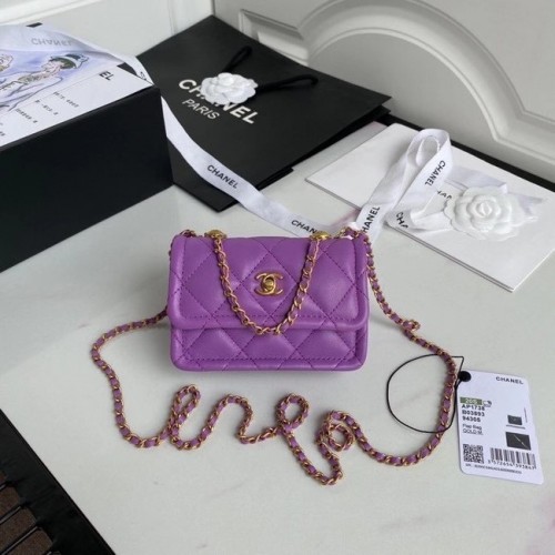 Chanel mini borsa con patta Pelle di montone in metallo dorato AP1738 viola