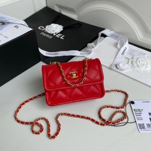 Borsa Chanel mini con patta Pelle di montone in metallo dorato AP1738 rossa