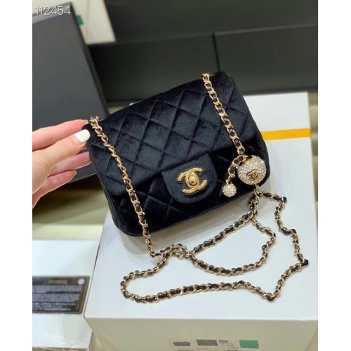 Borsa Chanel mini patta con Velvet Strass Gold-Tone Metal AS1786 nero