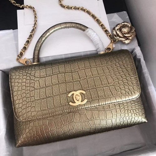 Borsa Chanel con patta originale in pelle di vitello con manico superiore A92292 metallo color bronzo e oro