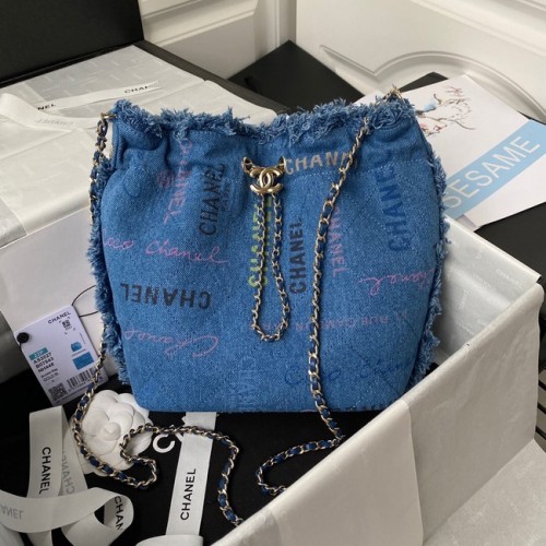 Borsa Chanel piccola con coulisse Denim AS3027 blu