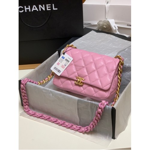 Borsa a tracolla Chanel piccola in pelle di agnello e metallo dorato AS3206 rosa