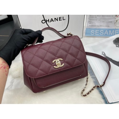 Borsa piccola con patta Chanel Pelle di vitello Metallo tonalità oro A93749 Borgogna