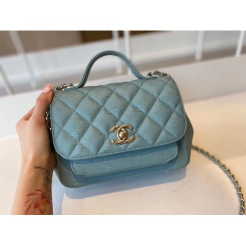 Chanel piccola borsa con patta pelle di vitello metallo tonalità oro A93749 blu