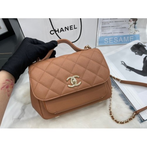 Borsa Chanel piccola con patta Pelle di vitello Metallo tonalità oro A93749 marrone