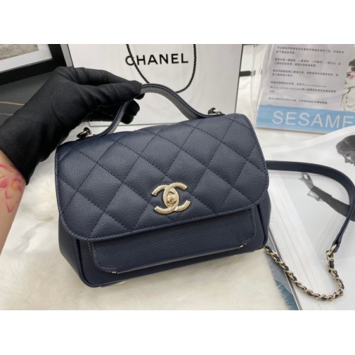 Borsa Chanel piccola con patta Pelle di vitello Metallo tonalità oro A93749 blu scuro