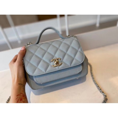 Borsa Chanel piccola con patta Pelle di vitello Metallo tonalità oro A93749 azzurro