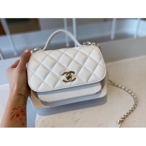 Borsa Chanel piccola con patta Pelle di vitello Metallo tonalità oro A93749 bianca