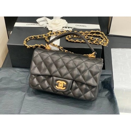 Borsa tote Chanel piccola in pelle di montone in metallo color oro AS2431 nera