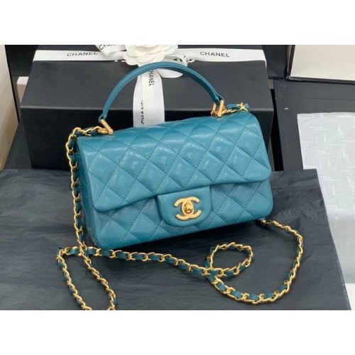 Borsa tote piccola Chanel Pelle di montone in metallo color oro AS2431 blu