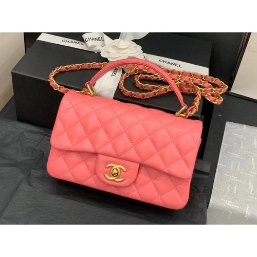 Borsa tote piccola Chanel pelle di pecora metallo tono oro AS2431 rosa
