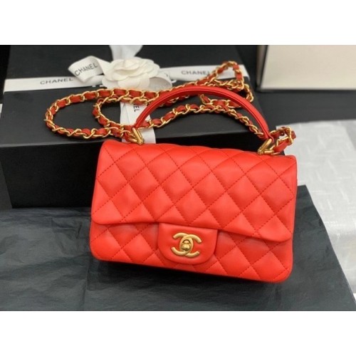 Borsa tote piccola Chanel pelle di pecora metallo tono oro AS2431 rosso