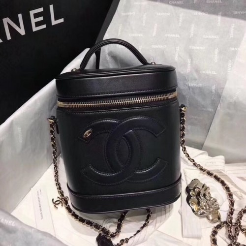 Chanel beauty case pelle di agnello metallo tono oro AS0323 nero