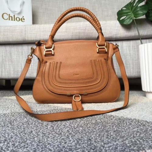 Chloe Marcie borsa originale in pelle di vitello con manico superiore 166320 cammello