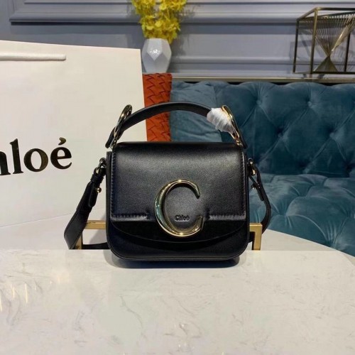 Borsa piccola con manico superiore in pelle di vitello originale Chloe 3S030 nera