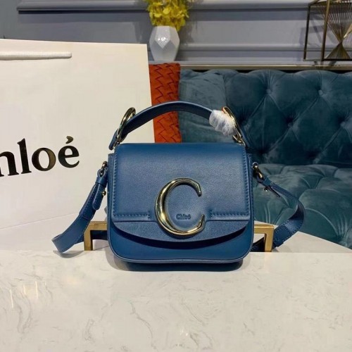 Borsa piccola con manico superiore in pelle di vitello originale Chloe 3S030 blu