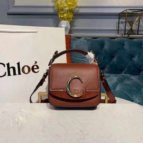 Borsa piccola con manico superiore in pelle di vitello originale Chloe 3S030 marrone