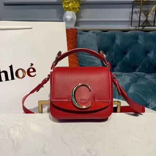 Borsa piccola con manico superiore in pelle di vitello originale Chloe 3S030 rossa