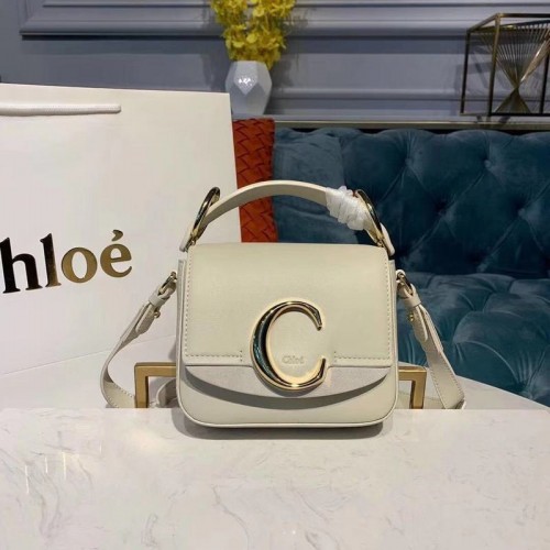 Borsa piccola con manico superiore in pelle di vitello originale Chloe 3S030 bianca