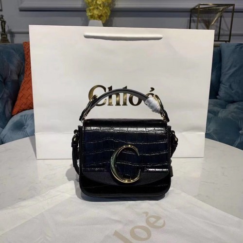 Borsa piccola Chloe Original in pelle di coccodrillo con manico superiore 3S030 nera