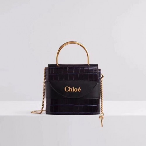 Chloe Original Borsa piccola in pelle di coccodrillo con manico superiore 3S030 nera