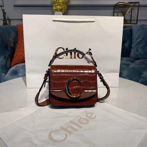 Chloe Original Borsa piccola in pelle di coccodrillo con manico superiore 3S030 marrone