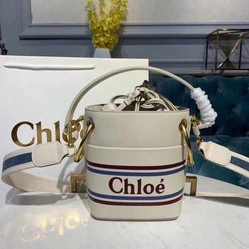 Chloe Roy Mini borsa a secchiello in pelle liscia 3S508 bianca