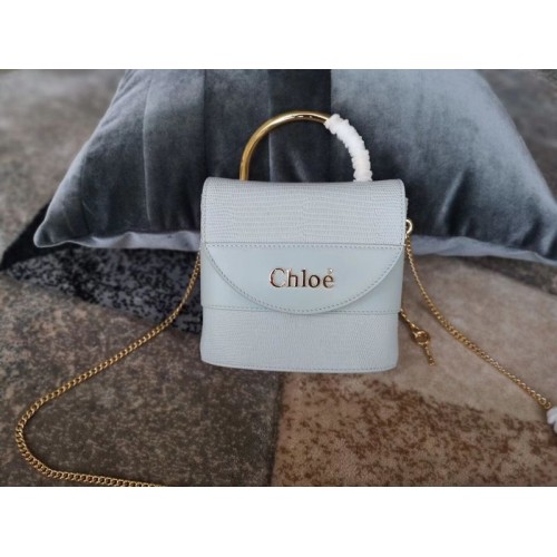 Chloe Borsa Piccola Aby Lock Chain in Pelle Di Vitello Effetto Lucertola In Rilievo Pelle Di Capra 3S035 Azzurro