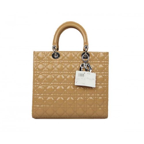 La vernice calda di Christian Dior di vendita insacca la grande borsa CAL44561 di Lady Dior argento albicocca